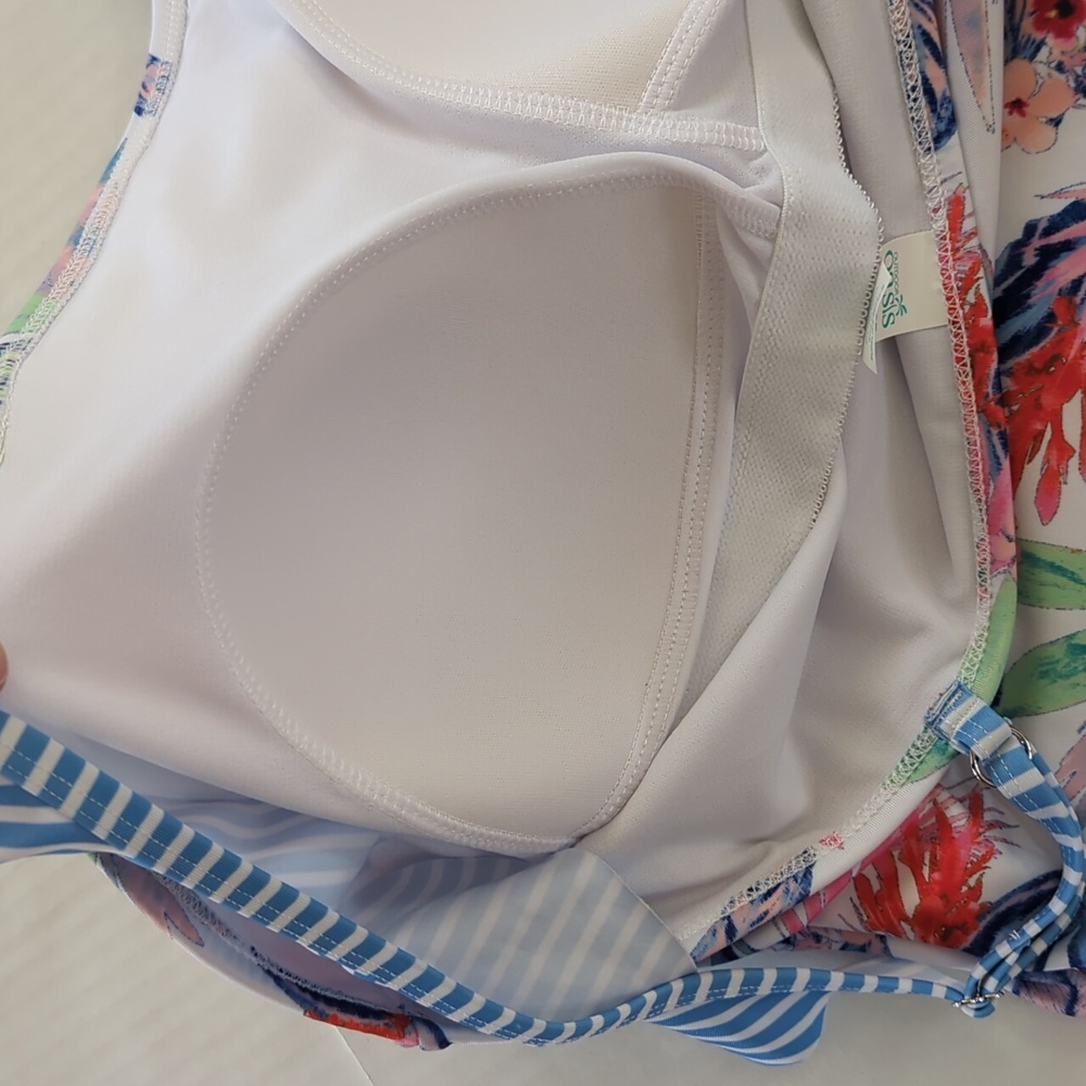 Oasis Ruffle Tropical Floral One Piece Swimsuit XXL Blue White - Picture 7 of 16